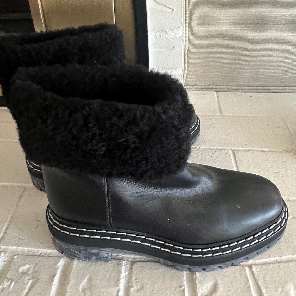 Proenza Schouler Black Leather & Shearling Ankle boots Size 39.5